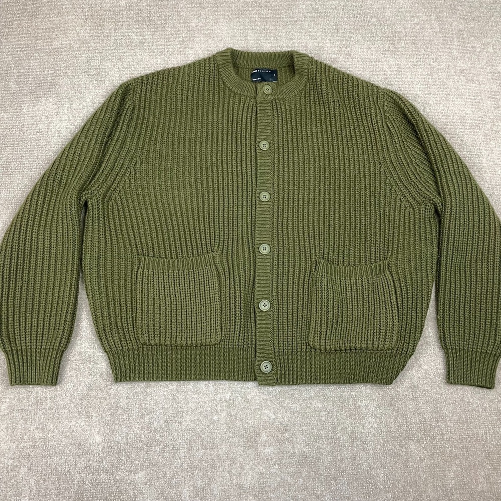 Asos Design Cardigan Sweater Mens Medium Green Wool Ribbed Knit Button Front